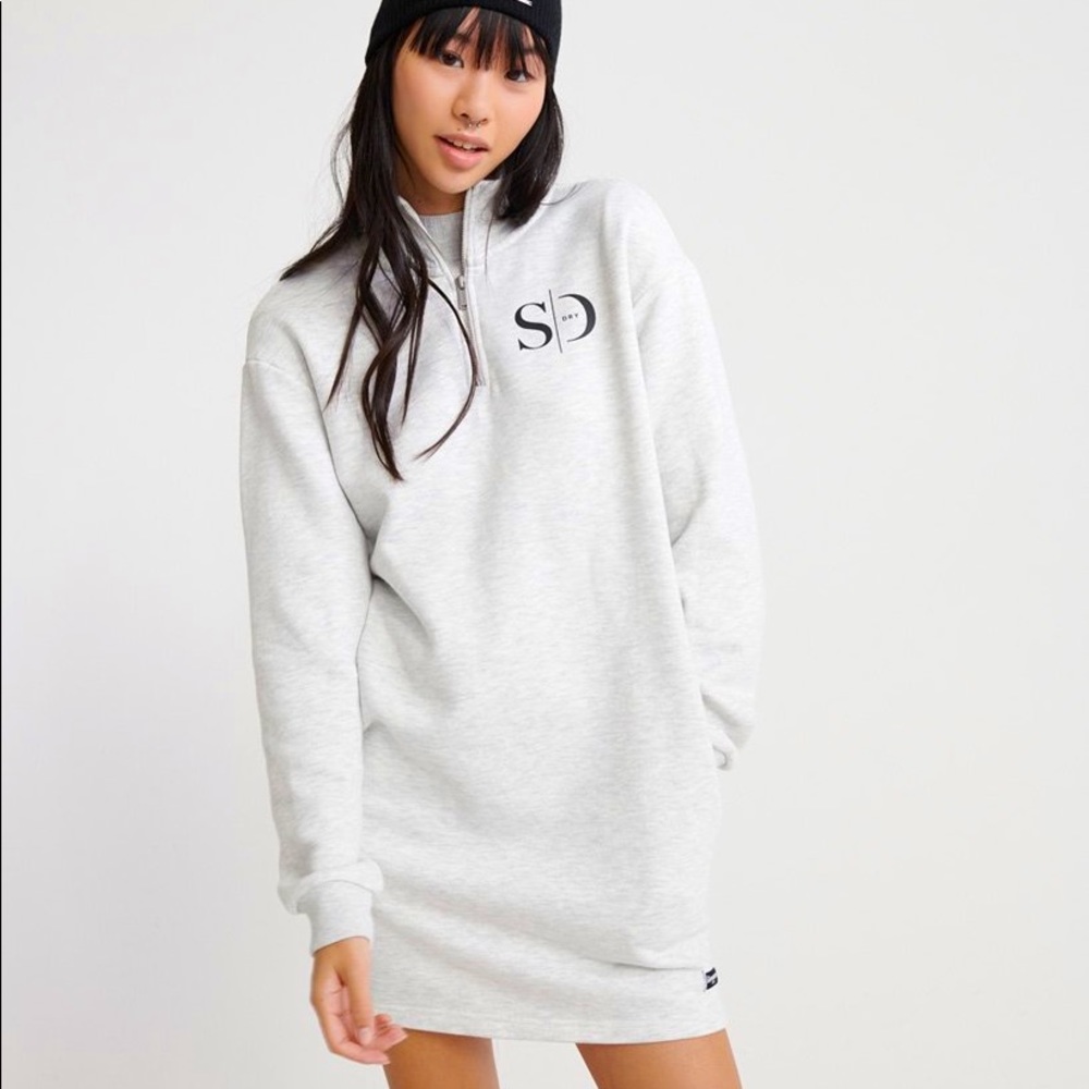 Superdry Edit Quarter Zip Sweater Dress Grey